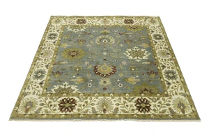 Blue-gray Floral Osh Chobi 8X8 Oriental Square Rug