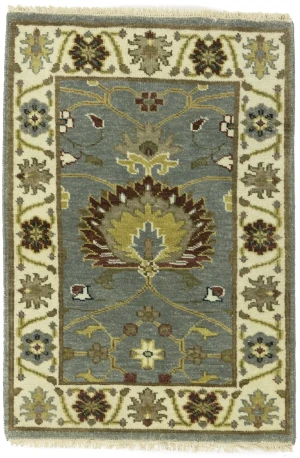 Blue-gray Floral Osh Chobi 2x3 Oriental Area Rug