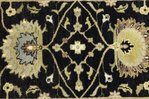 Black Floral Traditional 2'5x13'11 Osh Chobi Oriental Runner Rug