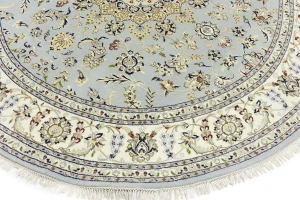 Light Blue-gray Floral 8X8 Indo-Nain Oriental Round Rug