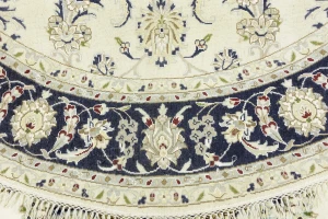 Cream Floral 6X6 Indo-Nain Oriental Round Rug