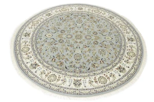 Light Blue-gray Floral 8X8 Indo-Nain Oriental Round Rug