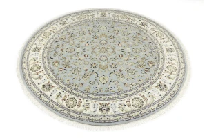 Light Blue-gray Floral 8X8 Indo-Nain Oriental Round Rug