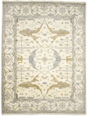 Muted Cream Floral 10X14 Oushak Chobi Oriental Rug