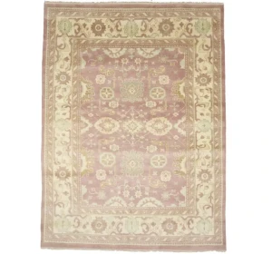 Muted Pink Floral 9X12 Oushak Chobi Oriental Rug