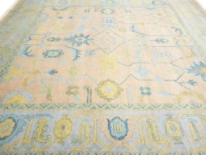 Peach Floral Colorfast 12X12 Oushak Chobi Oriental Square Rug