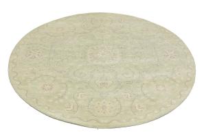 Muted Light Green Floral 6X6 Transitional Oriental Round Rug