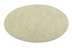 Muted Light Green Floral 6X6 Transitional Oriental Round Rug