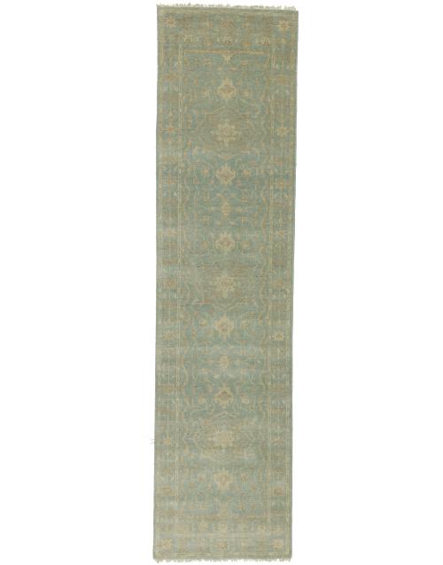 Muted Teal Floral Transitional 3X10 Oriental Runner Rug
