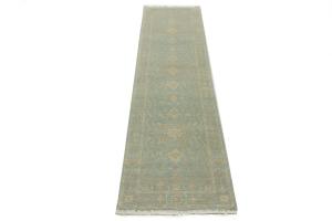Muted Teal Floral Transitional 3X10 Oriental Runner Rug