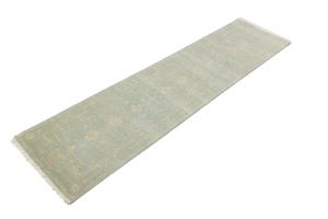 Muted Teal Floral Transitional 3X10 Oriental Runner Rug