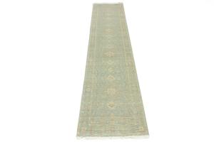 Muted Teal Floral Transitional 3X12 Oriental Runner Rug