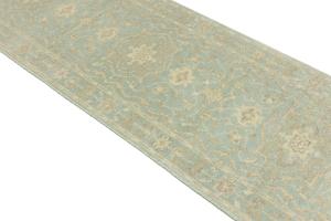 Muted Teal Floral Transitional 3X12 Oriental Runner Rug