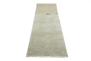 Muted Teal Floral Transitional 3X12 Oriental Runner Rug
