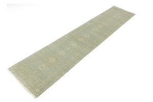 Muted Teal Floral Transitional 3X12 Oriental Runner Rug