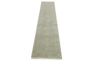 Muted Teal Floral Transitional 3X12 Oriental Runner Rug