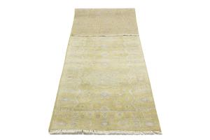 Muted Golden Yellow Floral 3X10 Transitional Oriental Runner Rug