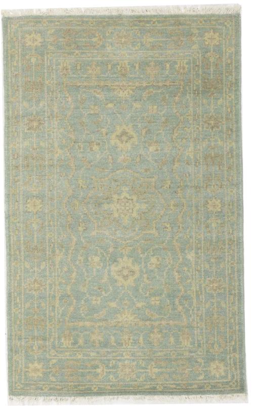 Muted Teal Floral 3X5 Transitional Oriental Rug