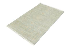 Muted Teal Floral 3X5 Transitional Oriental Rug
