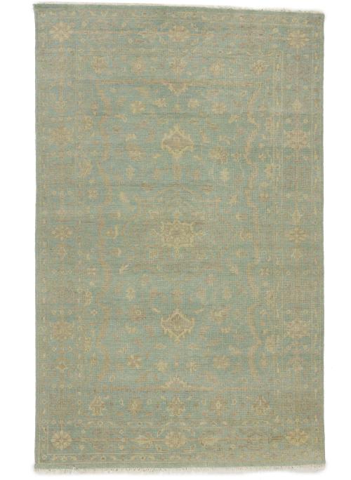 Muted Teal Floral 5X8 Transitional Oriental Rug