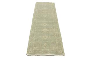 Muted Teal Floral Transitional 3X8 Oriental Runner Rug