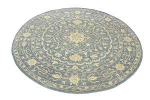 Muted Gray Floral 6X6 Transitional Oriental Round Rug