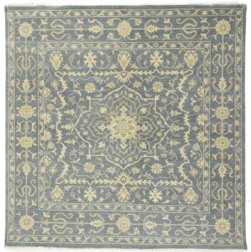 Muted Gray Floral 8X8 Transitional Oriental Square Rug