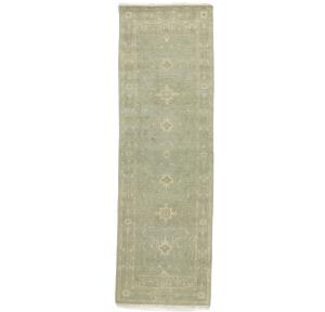 Muted Teal Floral Transitional 3X8 Oriental Runner Rug