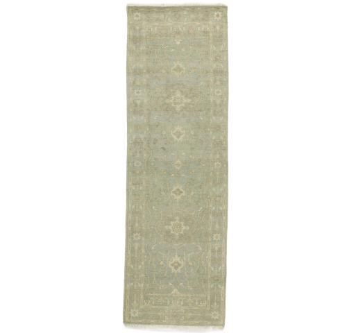 Muted Teal Floral Transitional 3X8 Oriental Runner Rug