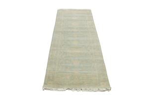 Muted Teal Floral Transitional 3X8 Oriental Runner Rug