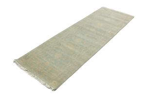 Muted Teal Floral Transitional 3X8 Oriental Runner Rug