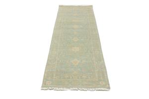 Muted Teal Floral Transitional 3X8 Oriental Runner Rug