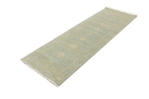 Muted Teal Floral Transitional 3X8 Oriental Runner Rug
