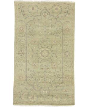 Muted Light Green Floral 3X5 Transitional Oriental Round Rug