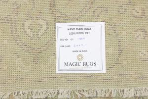 Muted Light Green Floral 3X5 Transitional Oriental Round Rug