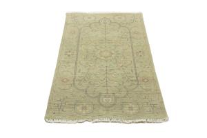Muted Light Green Floral 3X5 Transitional Oriental Round Rug