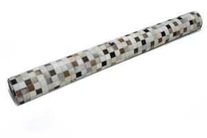 Ivory Geometric 5X8 Cowhide Patchwork Modern Rug