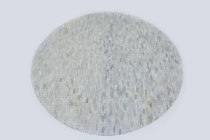 Ivory Silver Cowhide 8X8 Modern Leather Round Rug