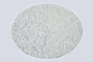 Ivory Silver Cowhide 8X8 Modern Leather Round Rug