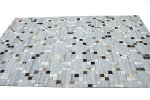 Gray Geometric 4X6 Cowhide Patchwork Modern Rug