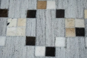 Gray Geometric 4X6 Cowhide Patchwork Modern Rug