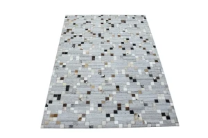 Gray Geometric 4X6 Cowhide Patchwork Modern Rug