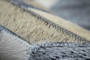 Gray Beige Geometric 4X6 Cowhide Patchwork Modern Rug