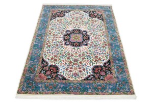 Cream Floral Kirman 6X9 Oriental Rug