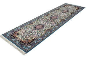 Cream Floral Kirman 3X10 Oriental Rug