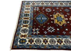 Wine Red Geometric 5X8 Kazak Oriental Rug