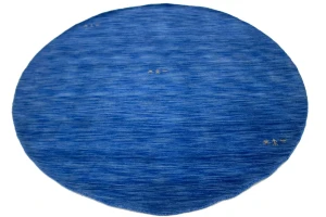 Solid Blue 8X8 Oriental Modern Round Rug