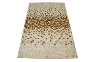Beige Brown Cowhide 5X8 Modern Leather Rug