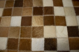 Beige Brown Cowhide 5X8 Modern Leather Rug