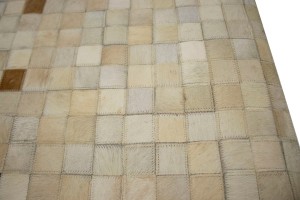 Beige Brown Cowhide 5X8 Modern Leather Rug